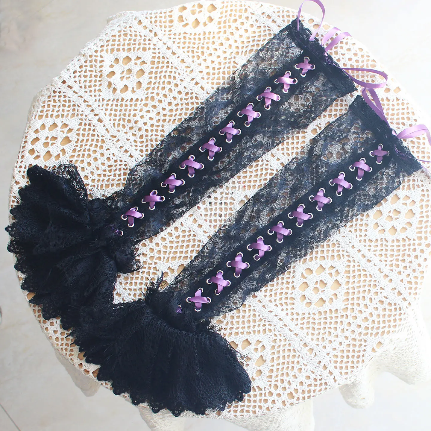 Original Handmade Dack Goth Liliko Black Lace Strap Sleeve Lolita Hard Girl Long Hand Sleeve Cos