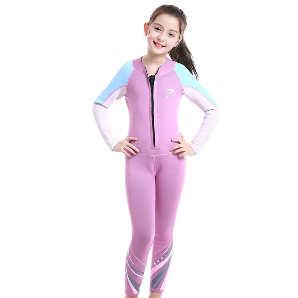 

1.5mm Long Sleeved Neoprene Front Zipper Children's Diving Suit Color Blocking Design for Underwater Snorkeling Swimming Surfing