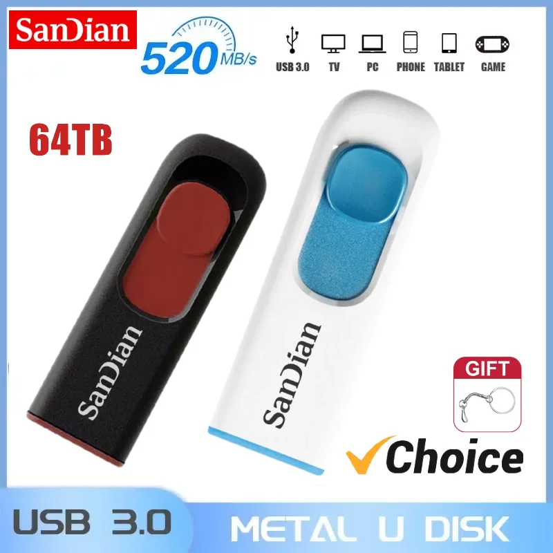 Sandian 64TB USB Fast 3.0 Pen Drive chiavette USB Mini PenDrive 32TB 16TB Cle Usb Super Memory Stick U Disk per Computer TV