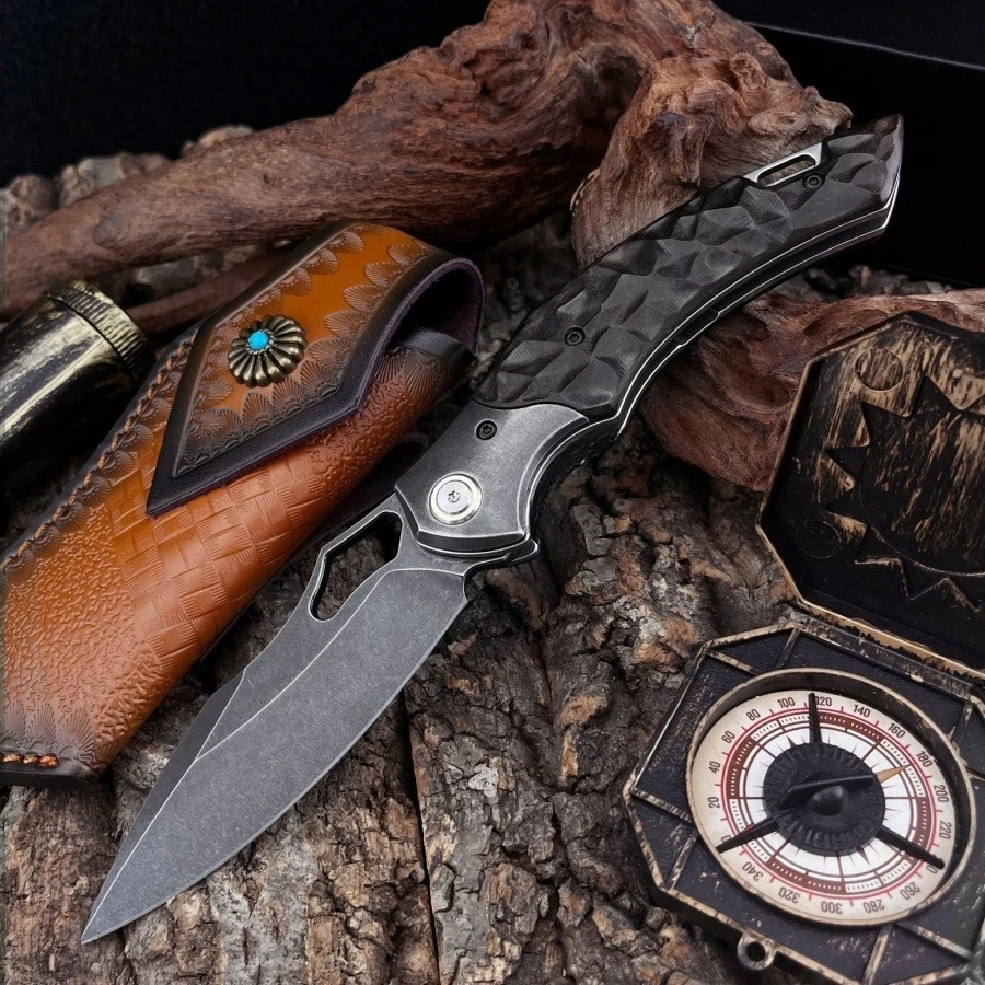 

Черный складной нож со стальным лезвием D2, ручка из черного дерева, многофункциональный карманный нож из нержавеющей стали для выживания на открытом воздухе, мужские подарки