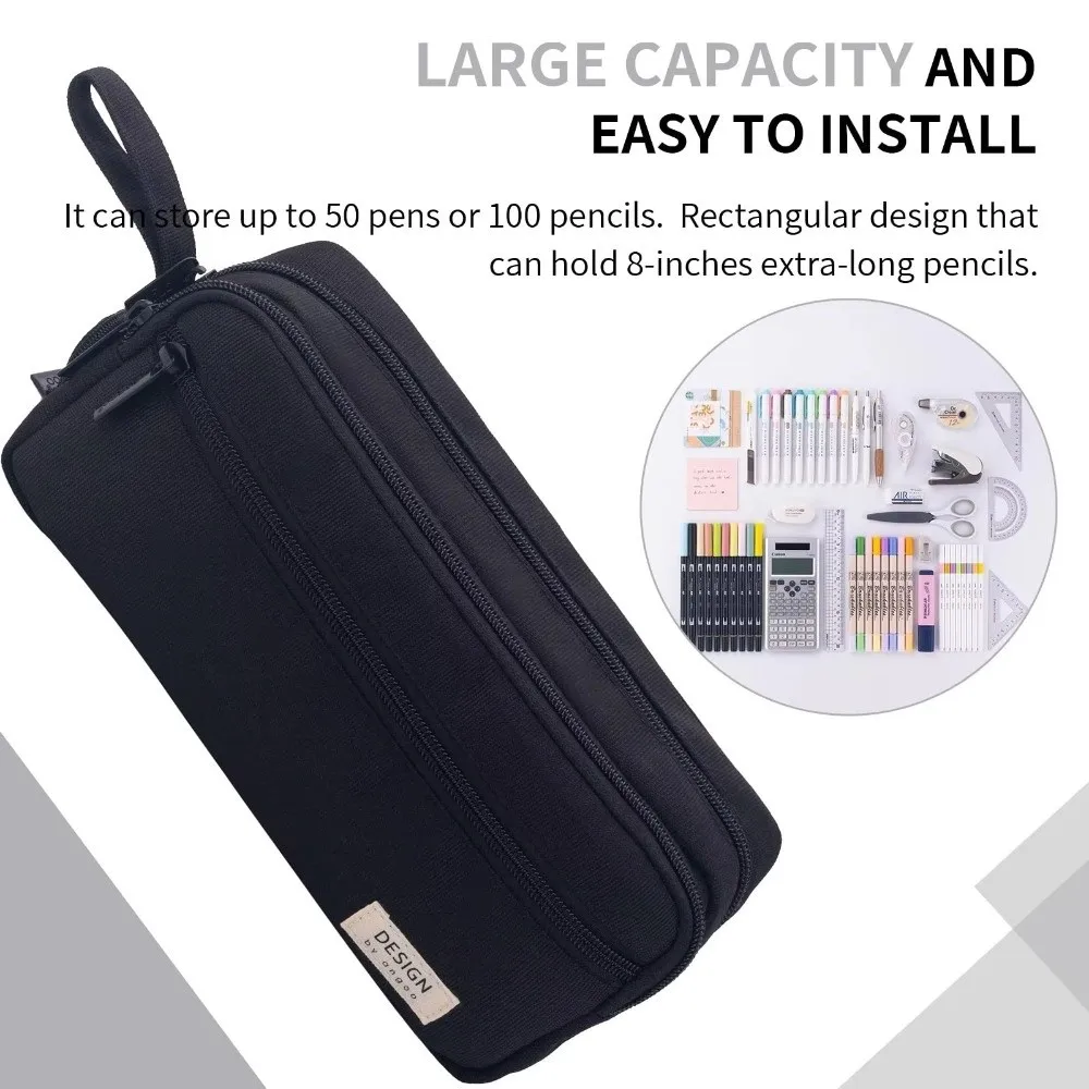 Large Capacity Pencil Case Three-Layer Zipper Closure Storage Bag Portable Design Multi-Functional Stationery Box