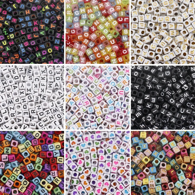 100pcs 6mm A-Z Square Letter Alphabet Acrylic Beads Cube Loose Spacer Beads for Jewelry Making DIY Bracelet Necklace Accessories