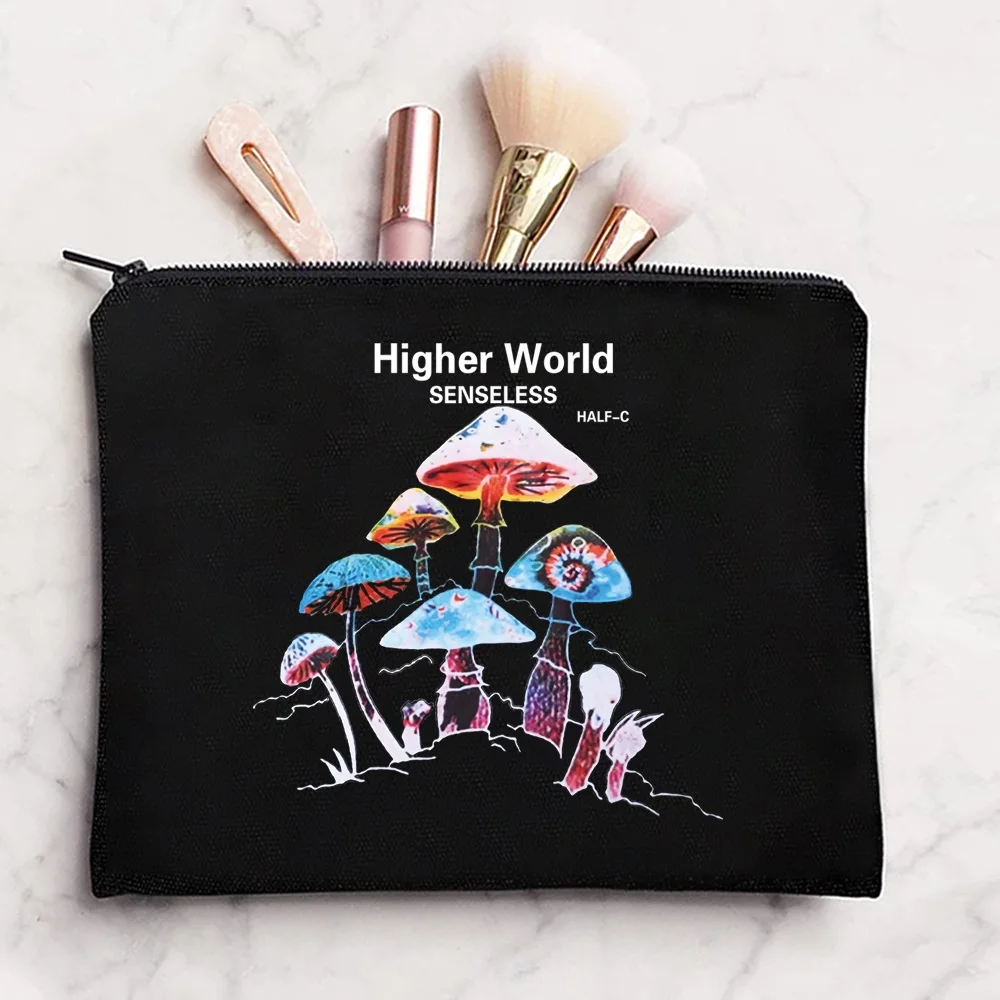 Make Up Bag Portable Travel Cosmetic Wash Bag Zipper Pouches Toiletries Organizer Pencil Bag Wallet Pouch Mushroom Print