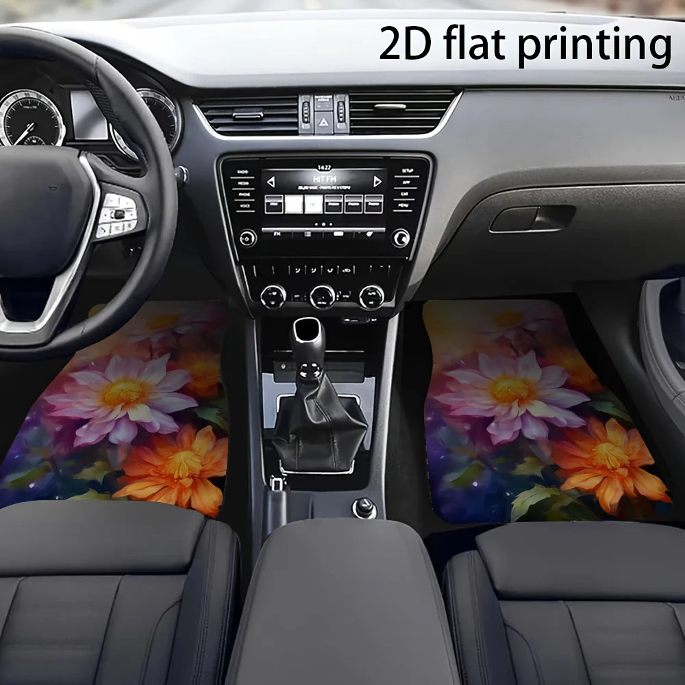 Set Of 4 Fantasy Halo Floral Design Car Floor Mats, Sturdy And Easy To Maintain, Ideal For Various Sedans, Suvs, And Rvs, An Exc