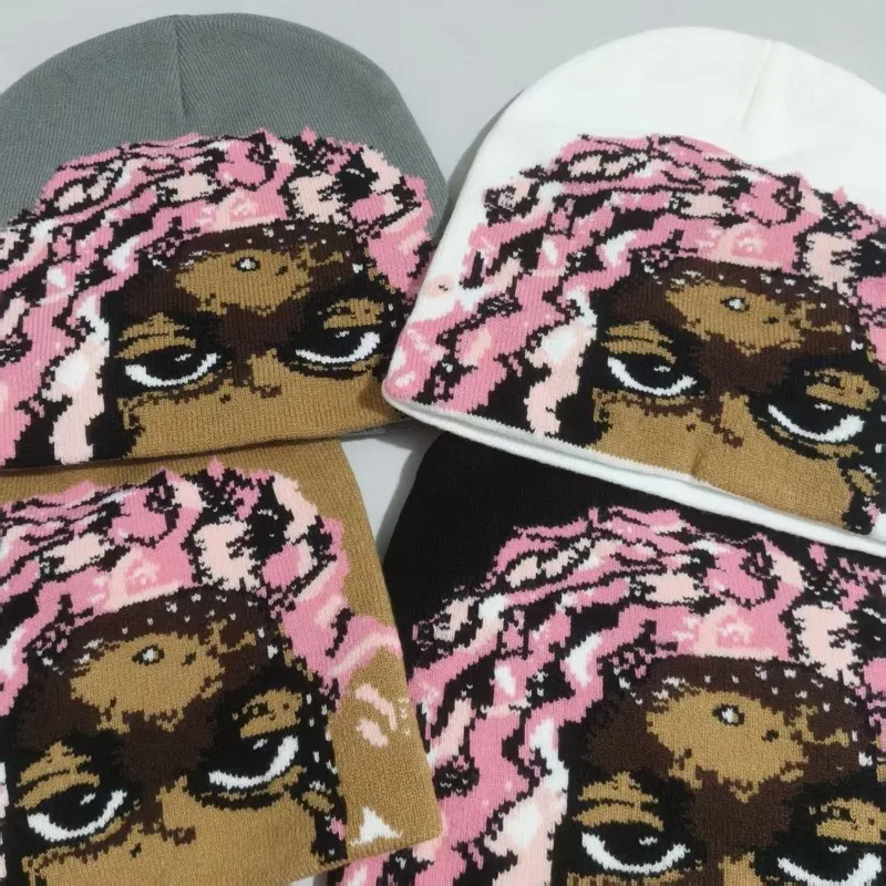 Portrait Pattern Knitted Beanie Cap Art Figure Jacquard Print Winter Skull Hat Soft Stretchy Toque Multiple Colors Casual Outfit