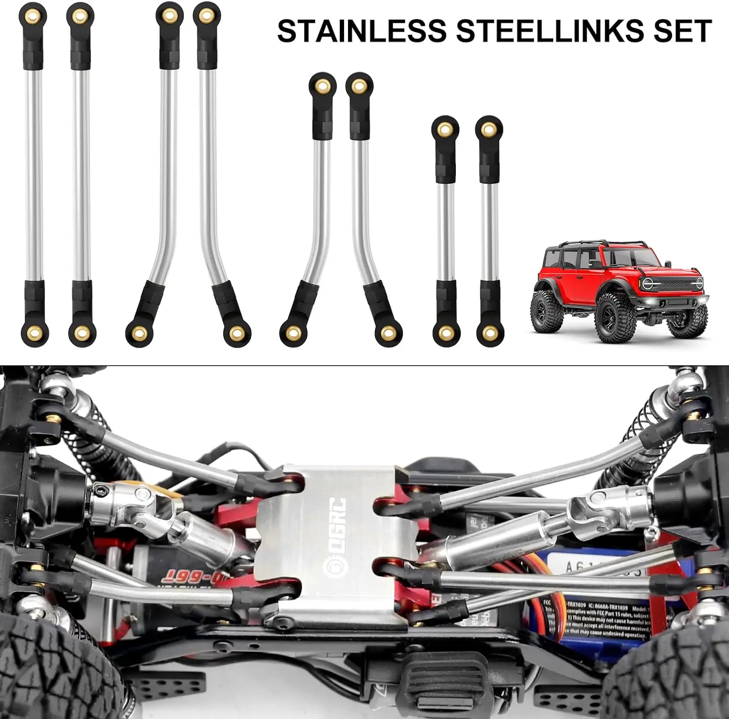 8PCS Brass/Aluminum Alloy Link Set High Clearance Chassis Links for Traxxas TRX4M 1/18 RC Crawler Car Upgrade Parts