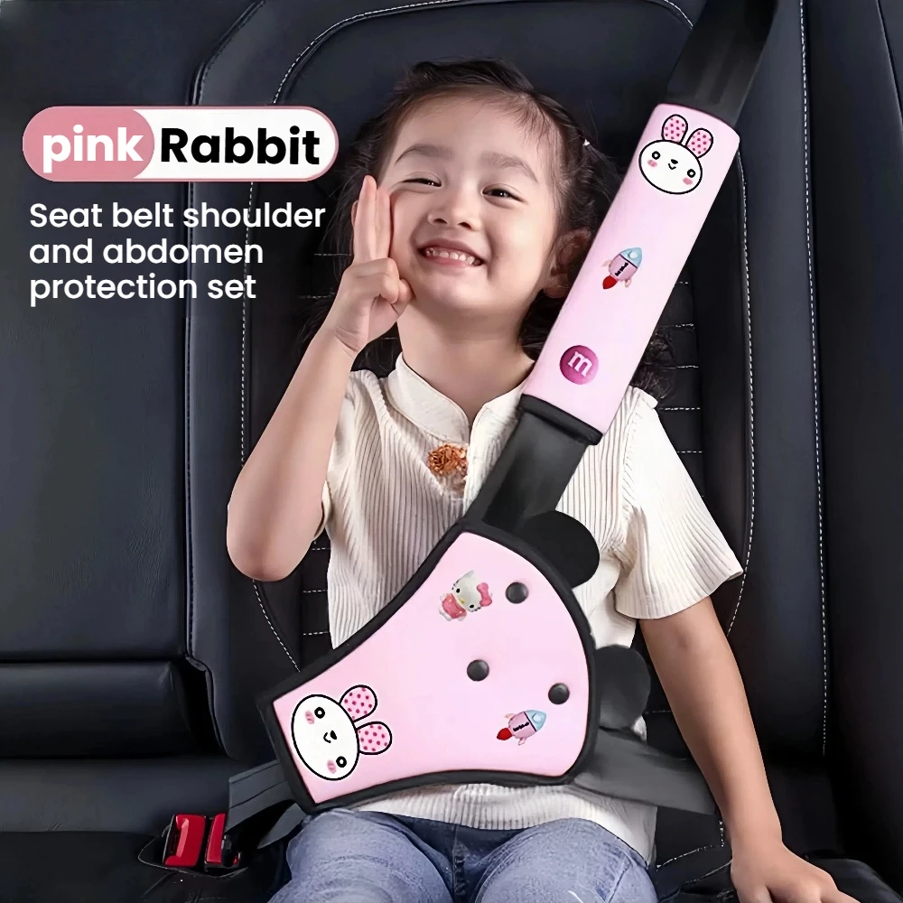 

Kids Car Seat Belt Adjuster - Anti-Choking Shoulder Pad & Clip Set (2s Install), Universal for Back Seat Children 3-12 Years