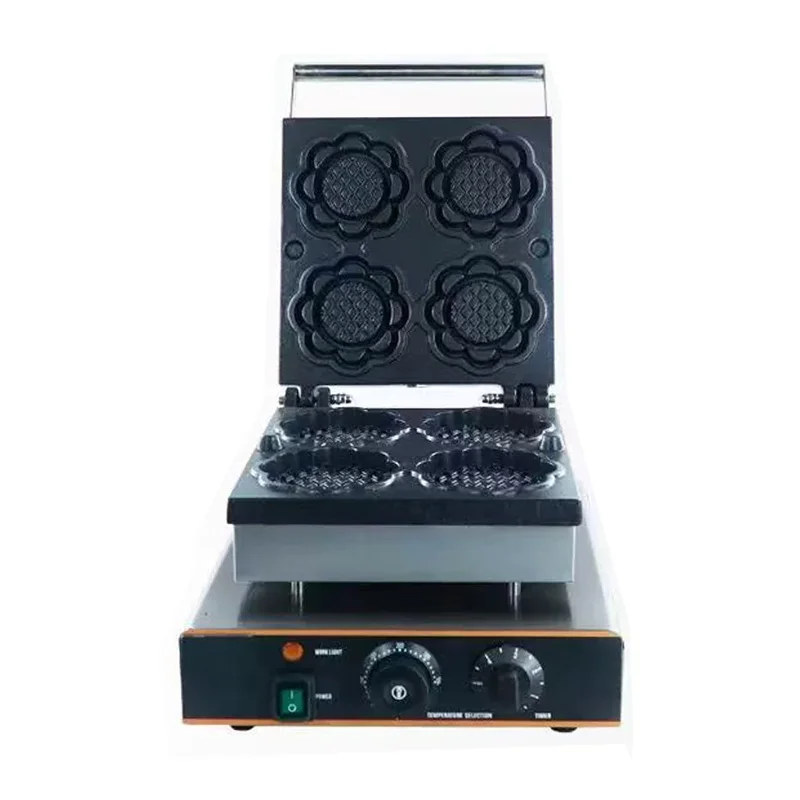 스낵 베이커리 장비 상업용 꽃 모양 와플 메이커 기계 전기 도넛 4구 해바라기 와플 메이커