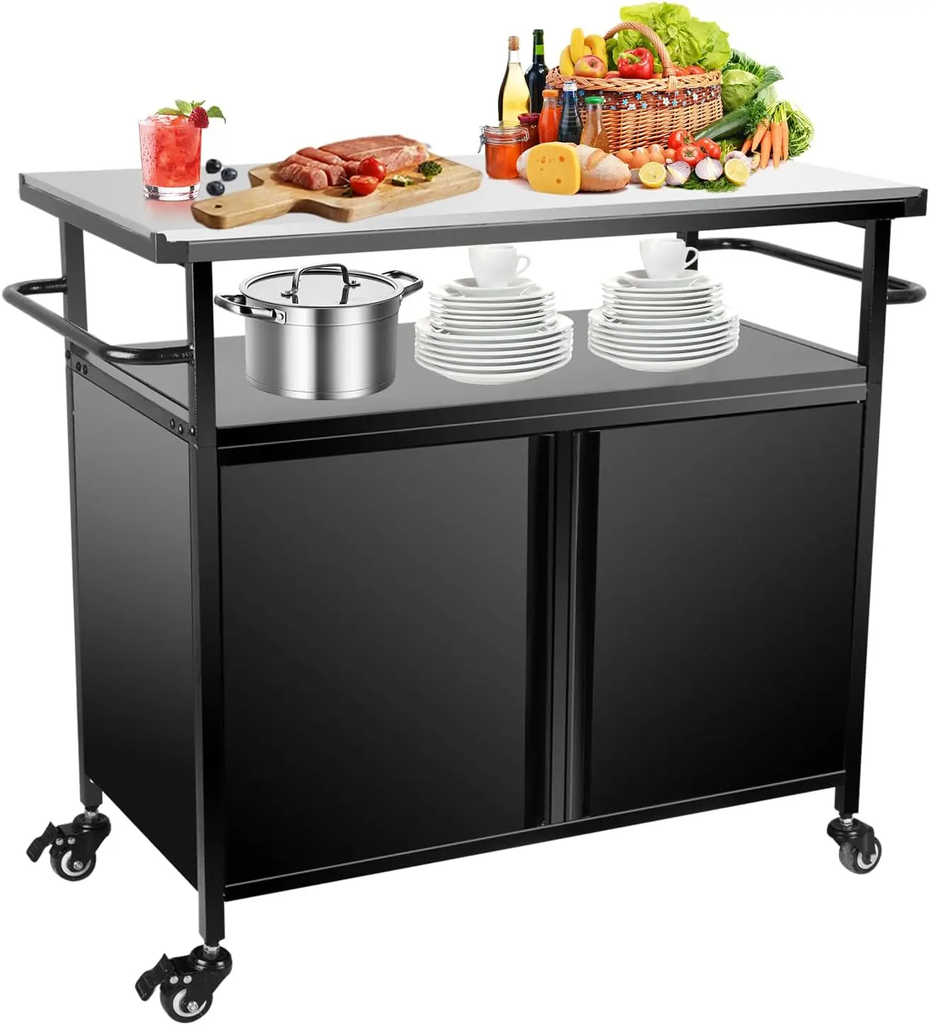 Karpevta Outdoor Grill Cart With Storage,Outdoor Prep Table For Grill Stainless Steel Grill Cart With Wheels And Handle For