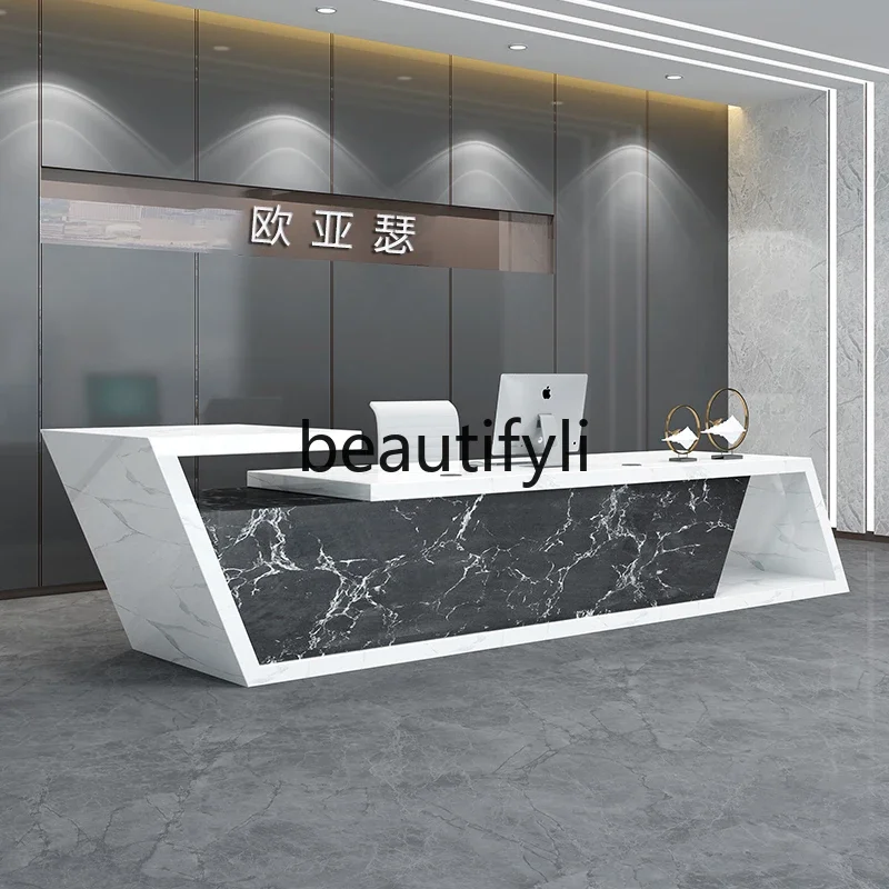 ZzqImitação de tinta de mármore empresa recepção recepção hotel salão de beleza caixa bar mesa consulta mesa de boas-vindas