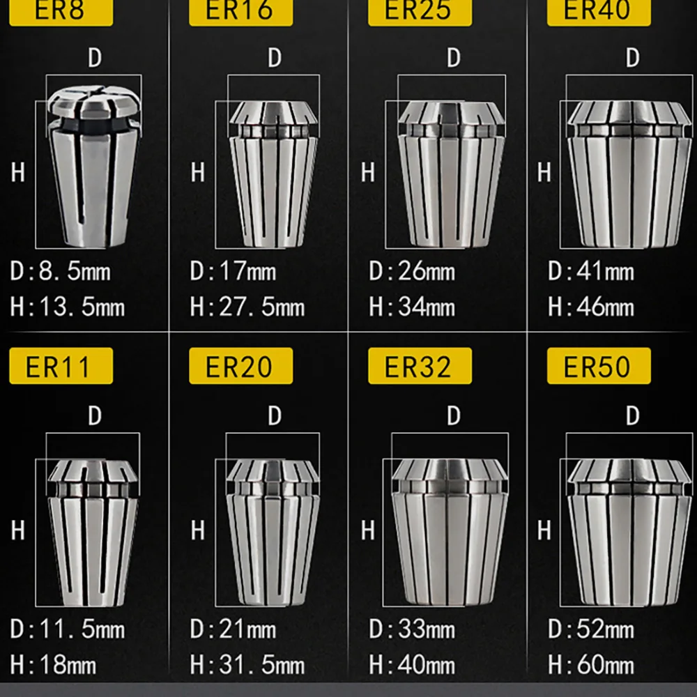 ER11 ER16 ER20 ER25 ER32 ER40 Spring Stell Collet Chuck Accuracy 0.008 CNC Center Milling Lathe Engraving Machine Spindle Tools