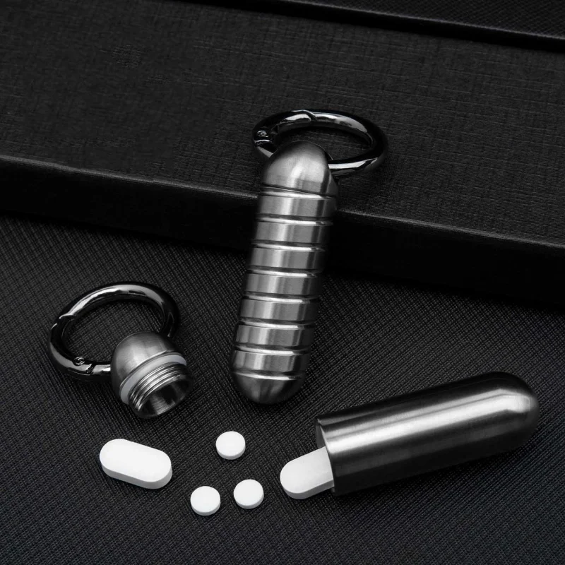 Titanium Alloy Sealed Capsule Waterproof Pill Box Storage Container Thread Bottle Multi-function Gadget Keychain Medicine Case