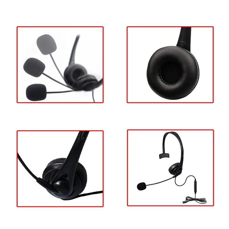 2X USB Call Center Headset With Noise Cancelling Mic Monaural Headphone For PC Home Office Phone Service Plug And Play