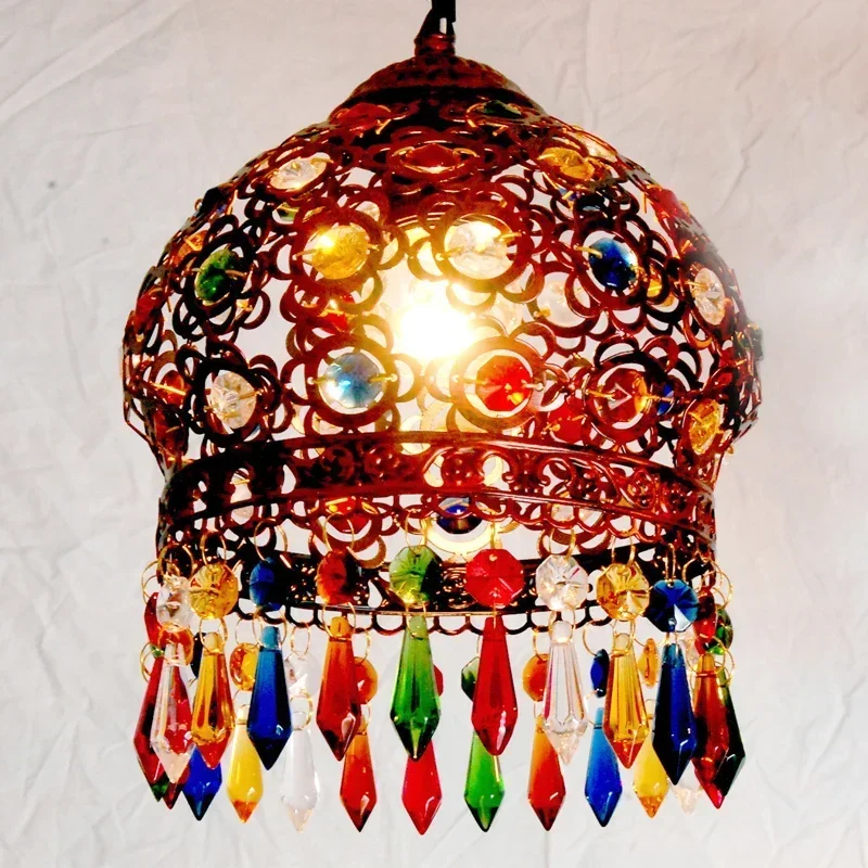 

Богемная лампочка E27 для ресторана, Юго-Восточной Азии, магазин питья кофе, бар, отель, красочный хрустальный подвесной светильник с одной головкой