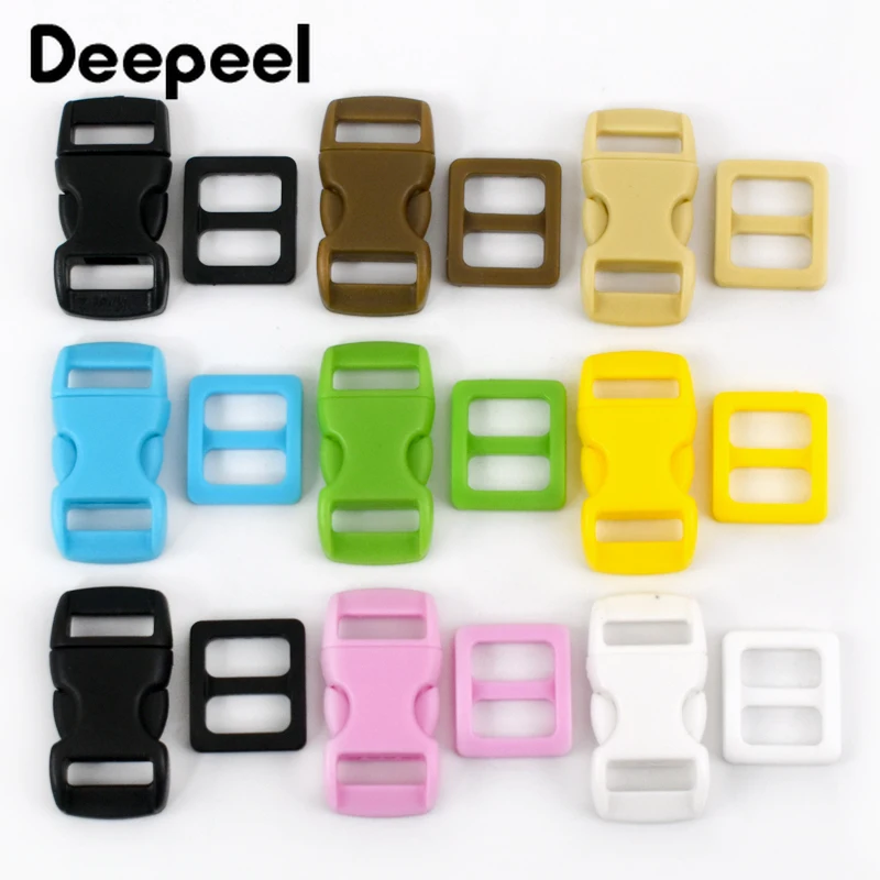 10/30/50Sets Deepeel 10mm Plastic Bag Tri-Glide Slider Adjuster Buckles Side Release Clasp Bags Strap Pet Chain Sewing Accessory