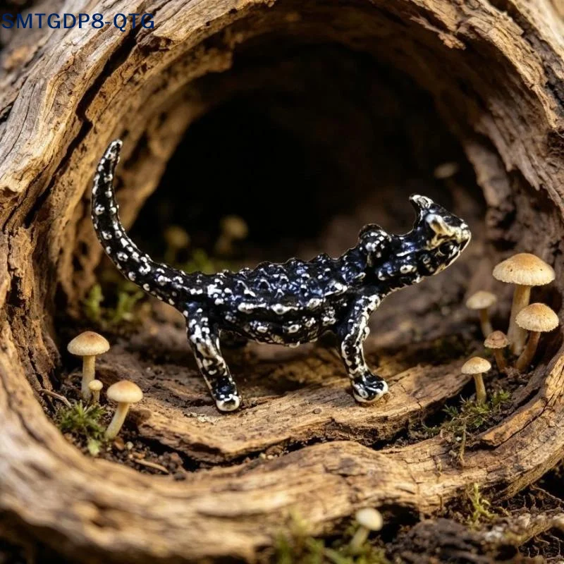 Hot Solid Alloy Horned Lizard Mini Figurine Vintage Finish For Desktop Terrarium Decor Collection