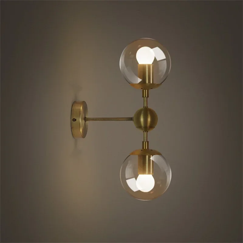 Indoor Modern Light LED Wall Lamp Brass Finish Clear Glass Lamp Shade Vintage E27 Wall Lamps Fixture Wall Lamp