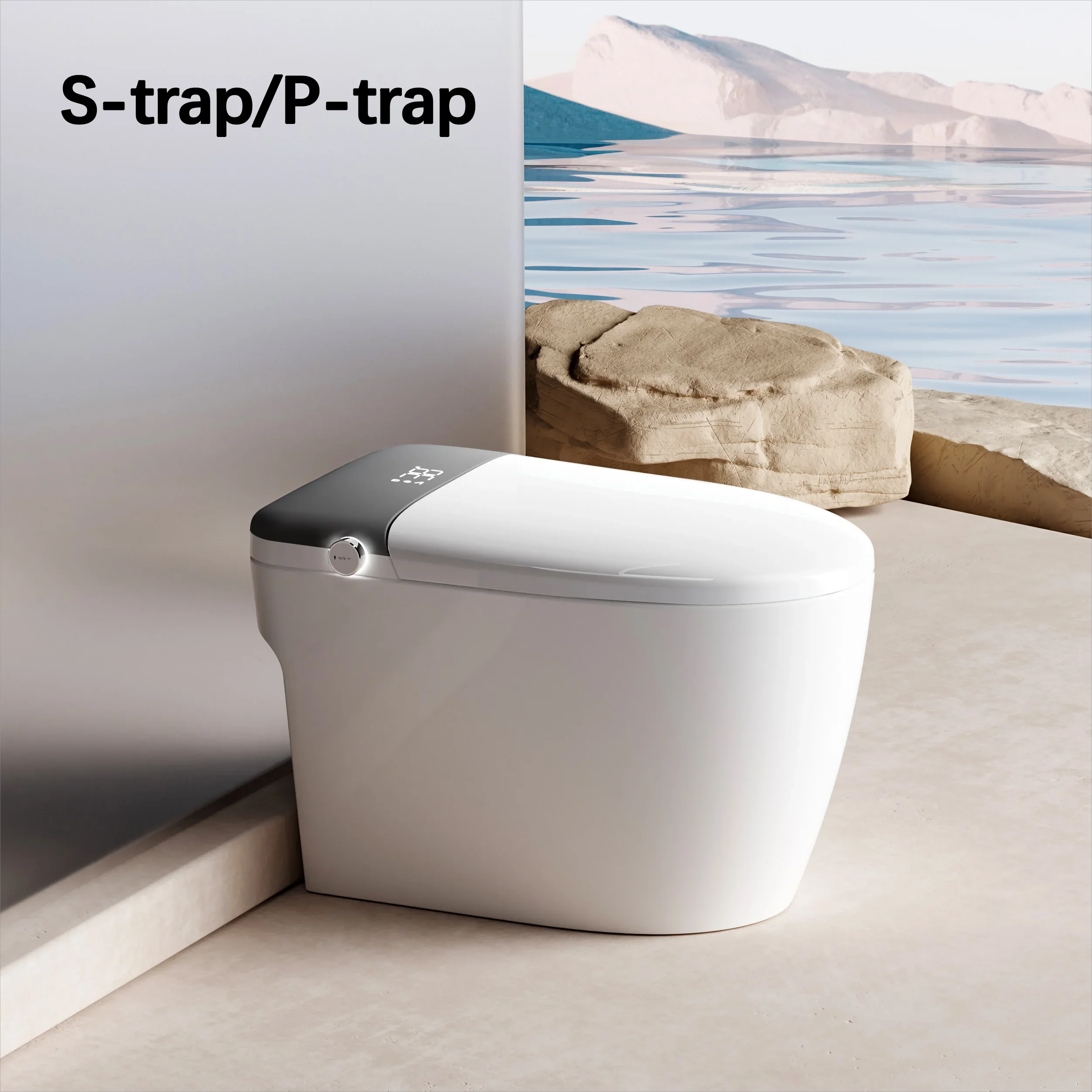 Grey Cover White Color Hot Intelligent Sanitary Ware Floor Mounted Water Closet Bathroom Ceramic Automatic Smart Toilet Commode