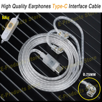 KZ HIFI DAC Earphones Replacement Cable USB C 2PIN Cable 0.75mm Dual Silver Plated Type-C Upgrade Earphones Cables For ZSN ZSX
