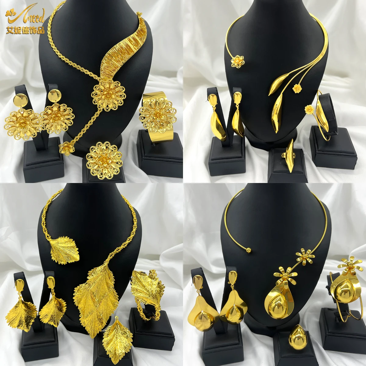 Elegante Dubai 24 Karat vergoldete Halskette Ohrringe Mode neues Design trend ige Schmuck-Sets für Frauen Party Geschenk Hochzeit Accessoires