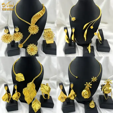 Elegant Dubai 24K Gold Plated Necklace Earrings Fashion New Design Trendy Jewelry Sets for Women Party Gift Wedding Accessories