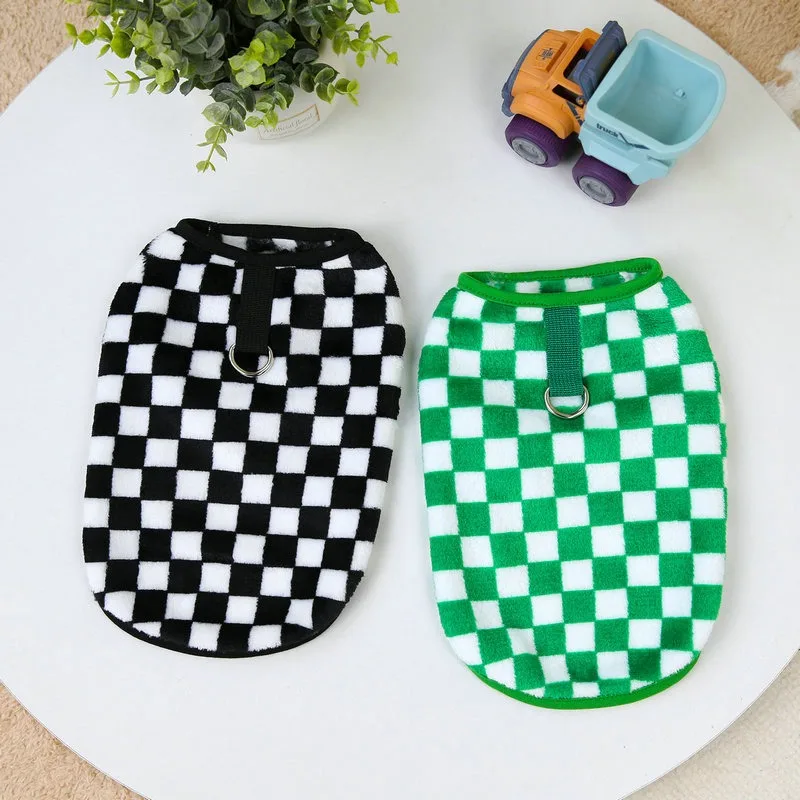 

Small and Medium-sized Dogs Plaid Jacket Winter Warm Clothes Bichon Pomeranian Two-legged Fleece Leashable Dog Clothes