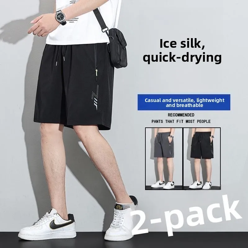 

Men's Summer Thin Breathable Ice Silk orts Casual Loose Elastic Waist Home Sp Pants Youth Active Sle Knee-Length orts