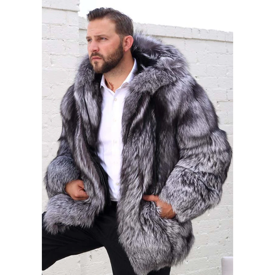 Real Fur Coat Mens Silver Fox Fur Coats Winter Jacket Man 2024 Full Skin Bomber Jackets Luxury High Quality Outerwear