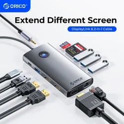 ORICO DisplayLink Docking Station Type USB C 3.0 to 4K60hz HDMI-Compatible DP PD100W SD Hub Adapter For Apple M1 M2 Windows Mac