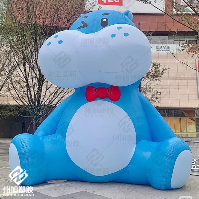 Giant inflatable cartoon blue hippo, cute animal outdoor mall advertising prop festival stage decoration