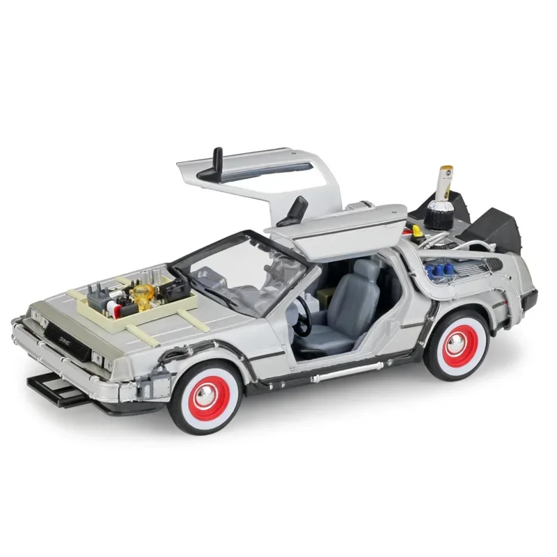 WELLY Diecast 1:24 Scale Model Car Toy Delorean For Movie Back to The Future Part 1/2/3 DMC-12 Metal Alloy Toy Car For Kids Gift