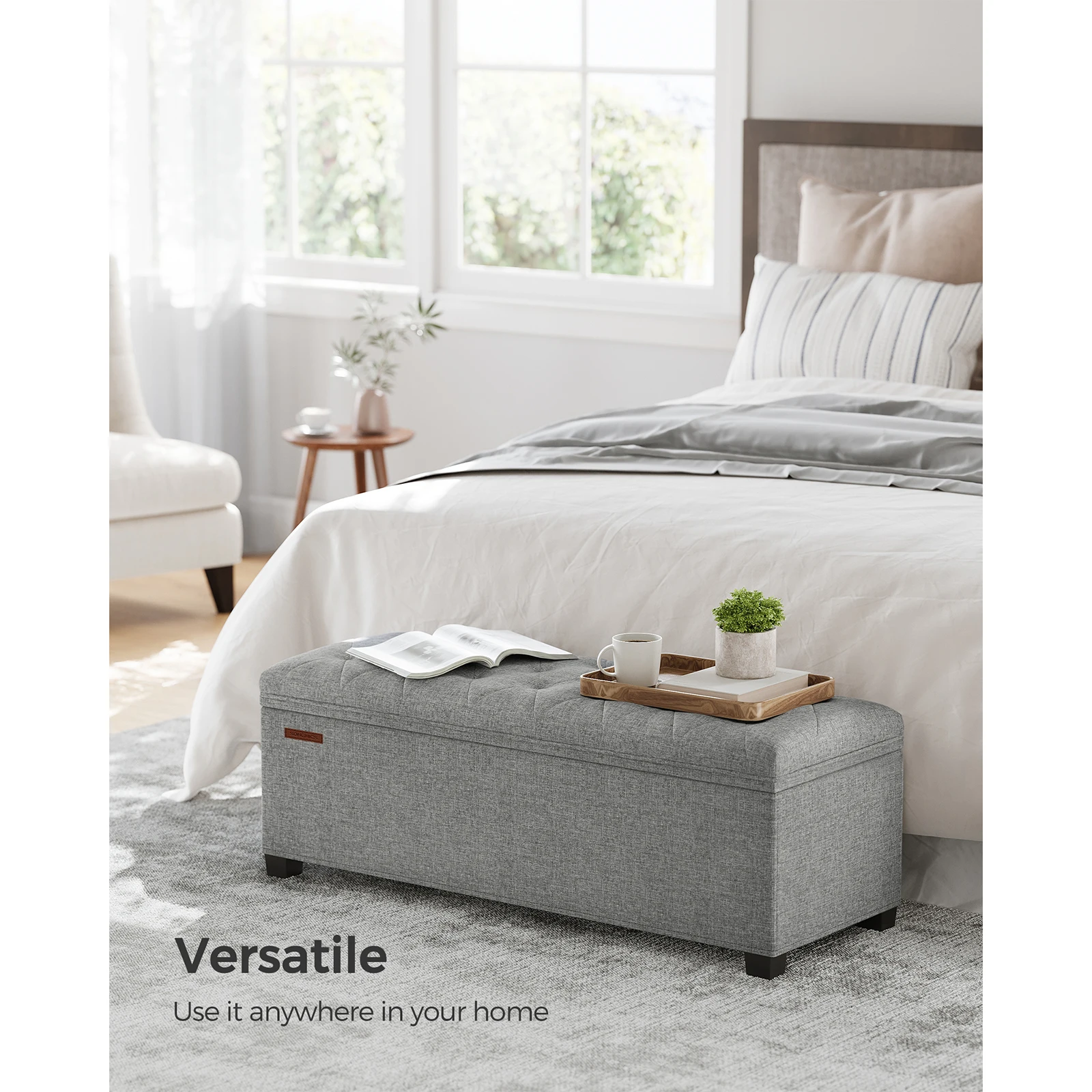 SONGMICS Storage Ottoman, Storage Bench with Feet, Footstool with Lid, Bed End Stool, for Entryway, Living Room, Bedroom