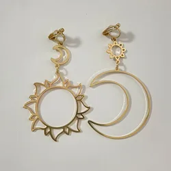 Star Moon Hollow Out Geometric Ear Clips Earrings Metal Gold Color Vintage Big Sun Moon Clip on Earrings Without Piercing