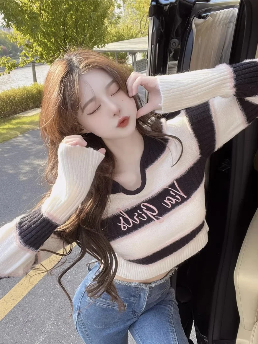 

Women's V-Ne Knitted ort Sve Base irt Spring Autumn Winter Faion Unique Pure Desire Sweet Spicy ort Sweater Top