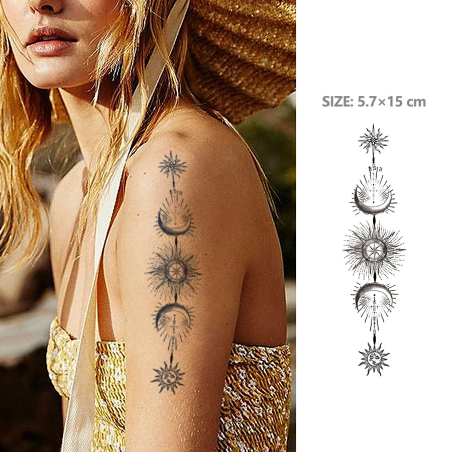 Henna Pattern Herbal Tattoo Stickers Eid Fashion Accessories Sun Moon Stars Baraka Crescent Pattern Eid Al-Adha Women's Hand and Foot Long-Lasting Waterproof Tattoo Stickers view 3