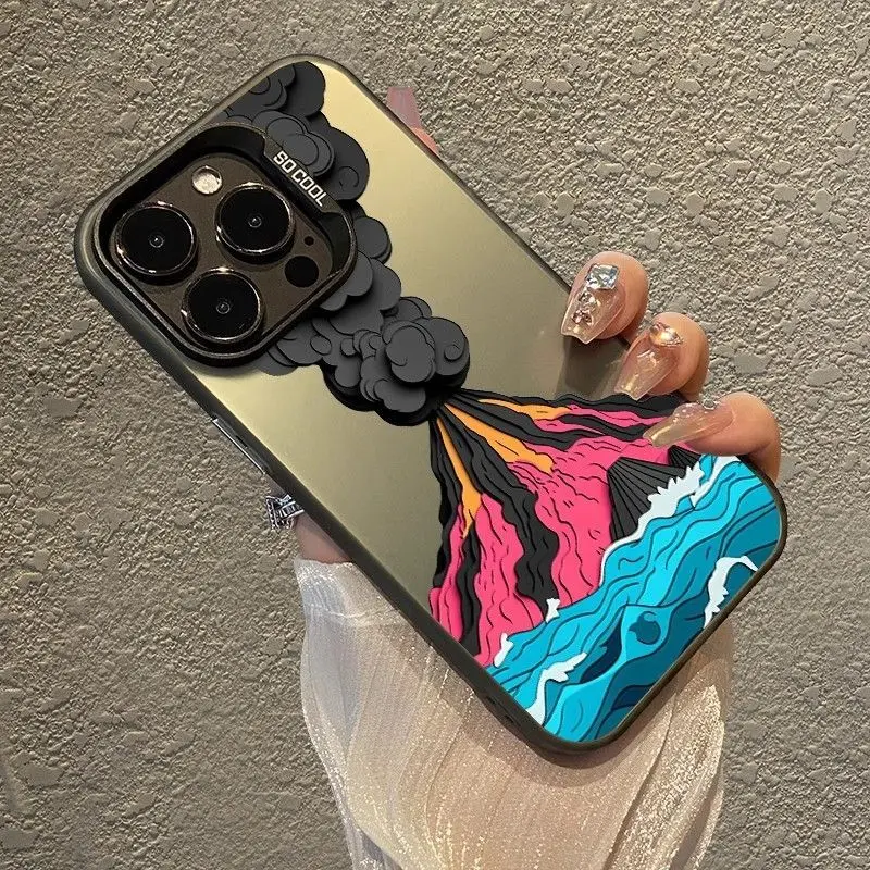 

Volcanic eruption pattern design phone case for iPhone 16 15 14 13 12 11 Pro/ Max/Plus shock-proof rear cover anti-fingerprint