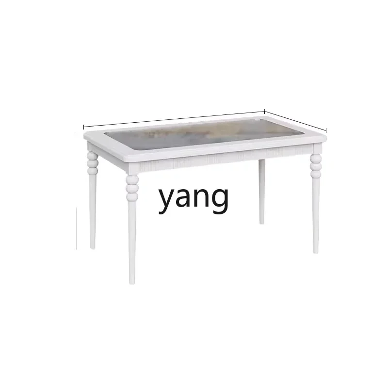 LH cream wind solid wood dining table small apartment household tempered glass modern simple table