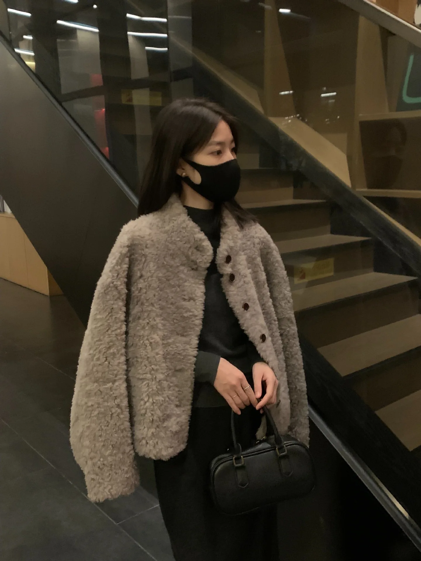 Gola quente ort pele de cordeiro jaet único botão sle casaco feminino macio sle tubo reto pe longo sve