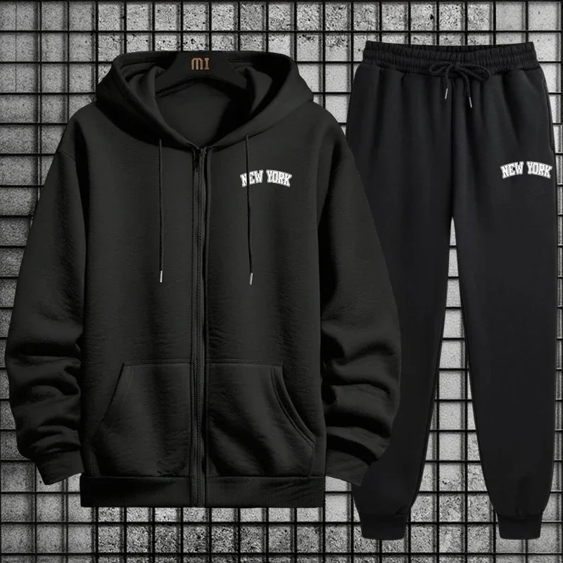 

Autumn Winter City Vibes Sportswear 2025 Street Style Men Tracksuit Set 2pcs Zipper Hoodie Sweatpants Urban Streetwear Outfit