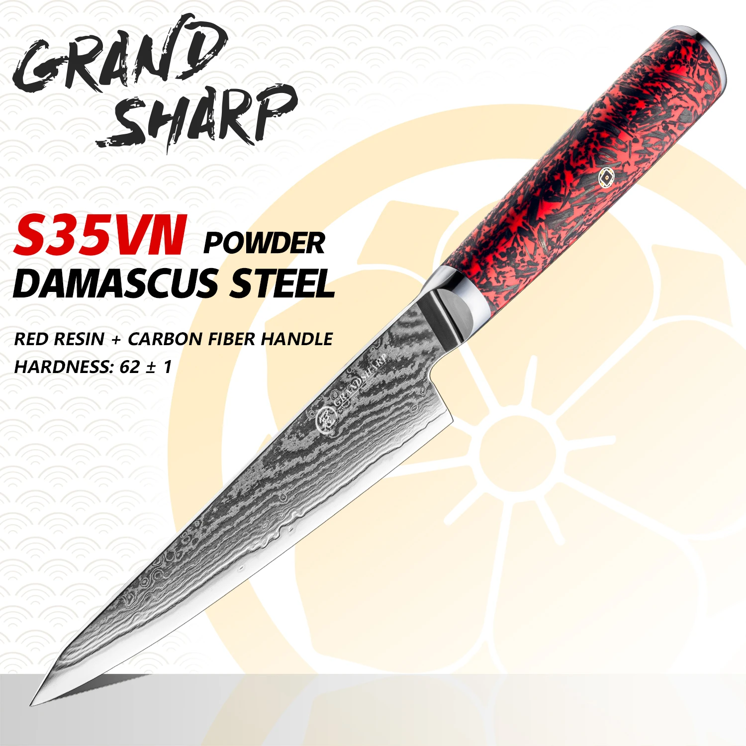 Grandsharp 5,8 Zoll Obst-Allzweckmesser aus Damaststahl, 67-lagig, S35VN-Stahl, Obstschälen,
