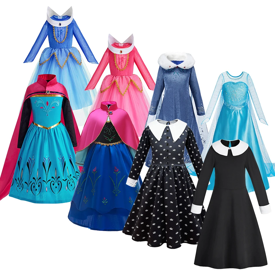 

Kids Addams Anna Elsa Gown Girls Snow Queen Birthday Carnival Fancy Clothes Kids Party Christmas Performance Cosplay Dresses