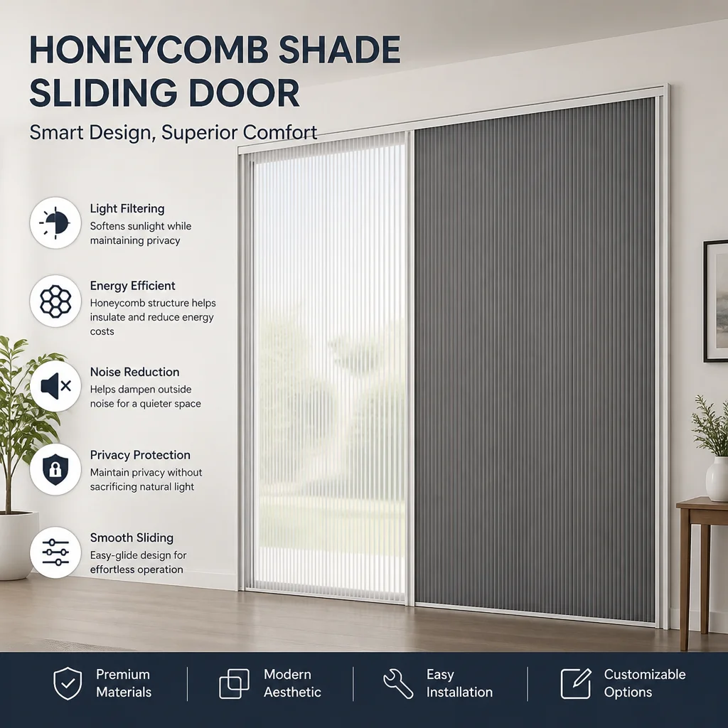 Sunroad Custom Made Blackout Honeycomb Shades Cordless Thermal Insulated Aluminum Frame Custom Sizes Sliding Door Sliding Window