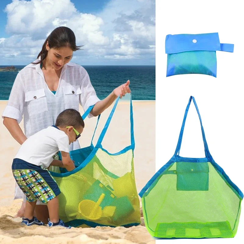 Borsa da spiaggia per bambini all\'aperto in rete Sabbia pieghevole portatile per bambini Borse per vestiti da spiaggia Borsa per articoli vari per