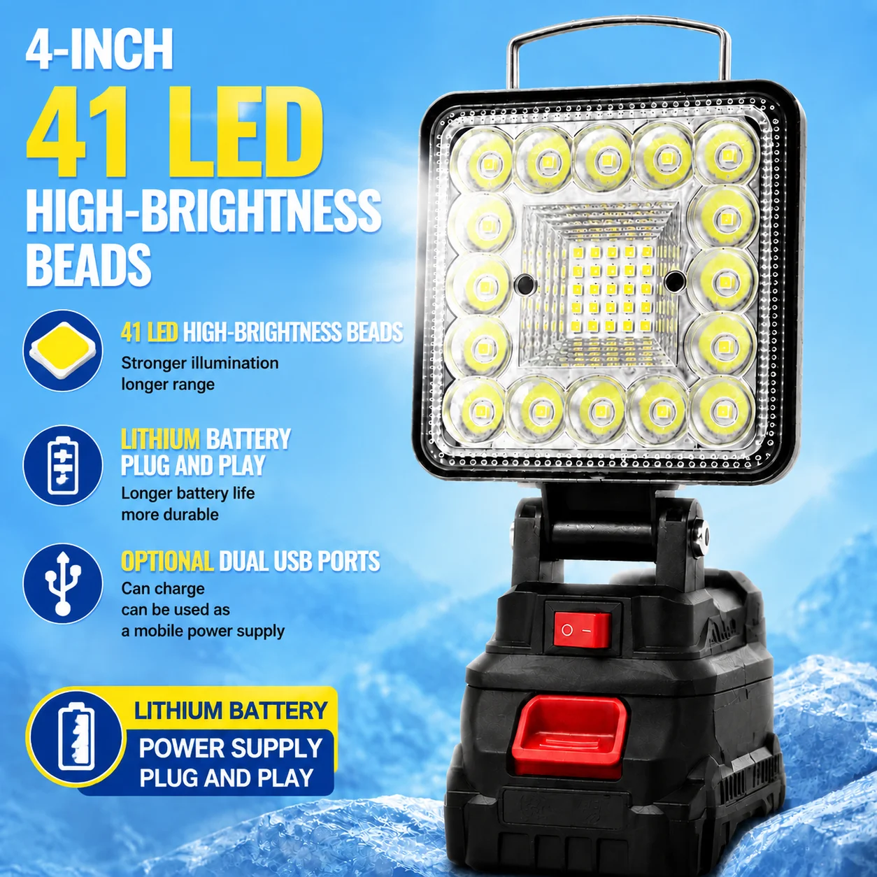 41-bead spotlight handheld light by Milwaukee and DeWalt, suitable for outdoor camping, construction sites, and fishing.
