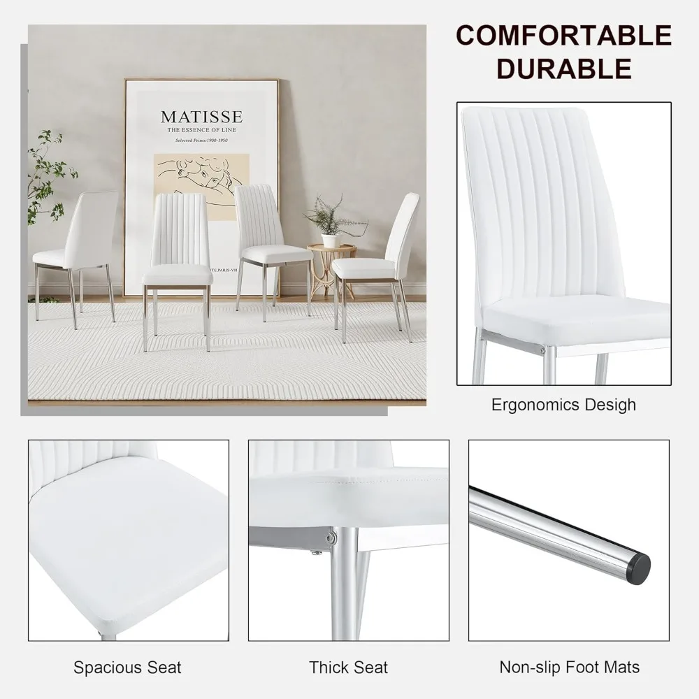 طقم كراسي طعام حديثة من جلد البولي يوريثان مكون من 4 قطع مع أرجل كروم وتصميم بدون ذراع للمطبخ وغرفة الطعام