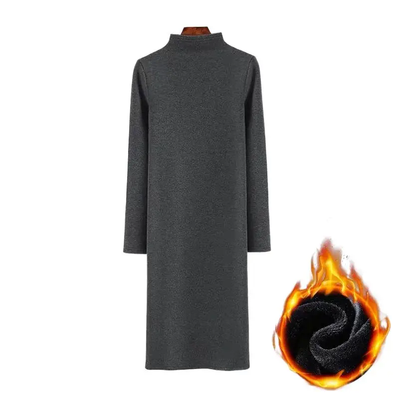 Fashion Winter knitted Fleece Dress  Ukraine Women Thicken half turtleneck long velvet Dress Autumn Party Dresses 