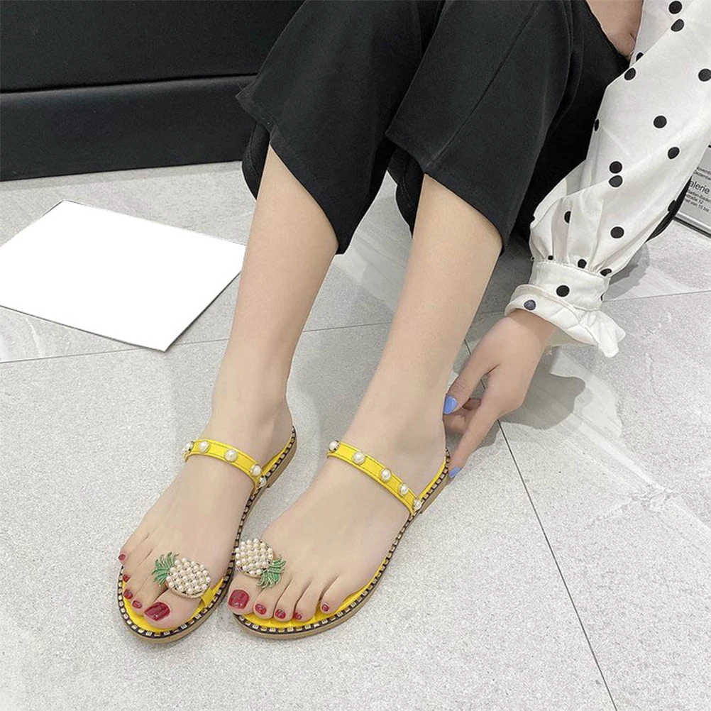 

Pineapple Slippers Women Sandals Flat Slide Beach Bride Comfortable Lightweight Non Slip Rubber Sole Casual Summer