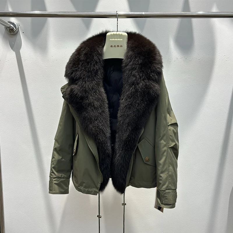 

Лидер продаж 2025, женская съемная парка со съемным большим воротником из натурального лисьего меха, теплая куртка на гусином пуху, свободные парки большого размера, пальто