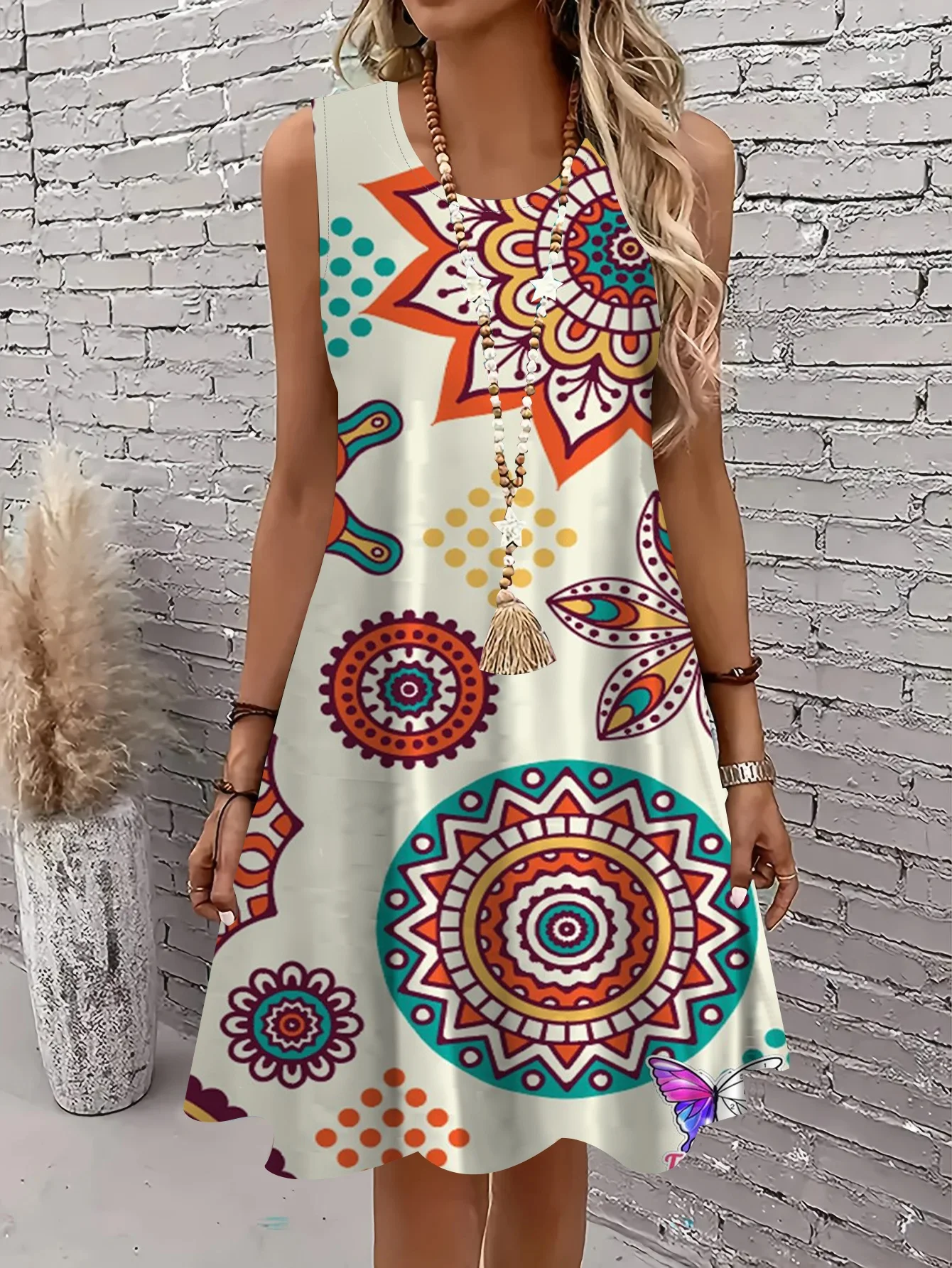 women's sleeveless dress Abstract geometric prints Beach Dress Summer Sundress Women Clothing