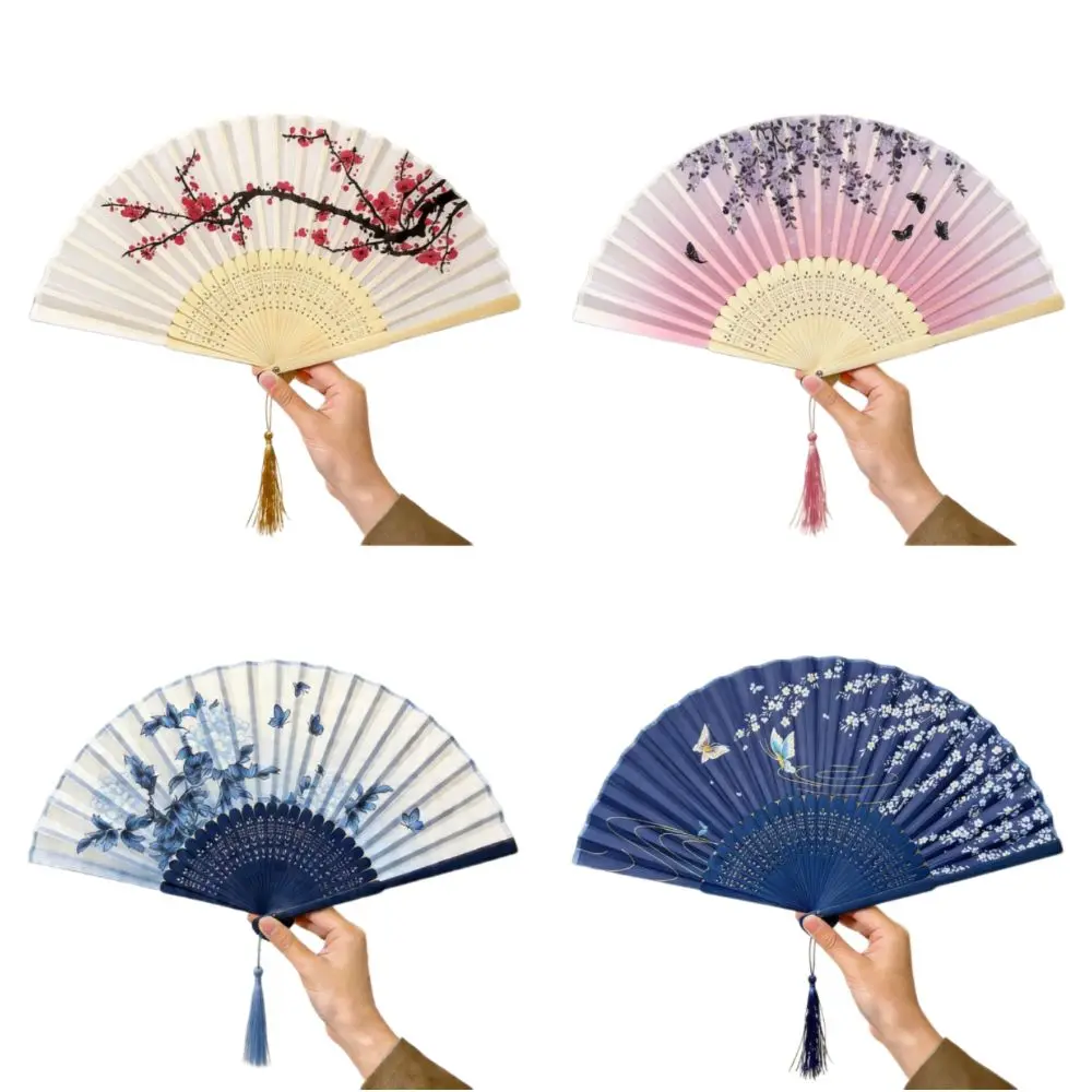 New Chinese Style Decorative Folding Fan Faux Silk Material Lightweight Wood Folding Fan Bamboo Frame Handheld Fan Home Decor